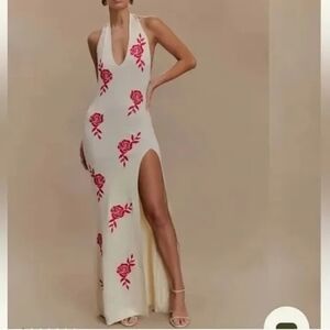 Meshki Cream and Red Backless Maxi Dress